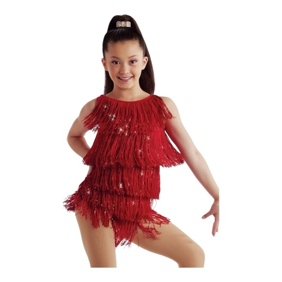 Weissman's -Dance Magic - RED Fringe Jazz Costume size MC - Picture 1 of 6